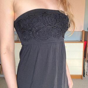 Y2k Vintage Black Rose Applique Maxi Tube Dress